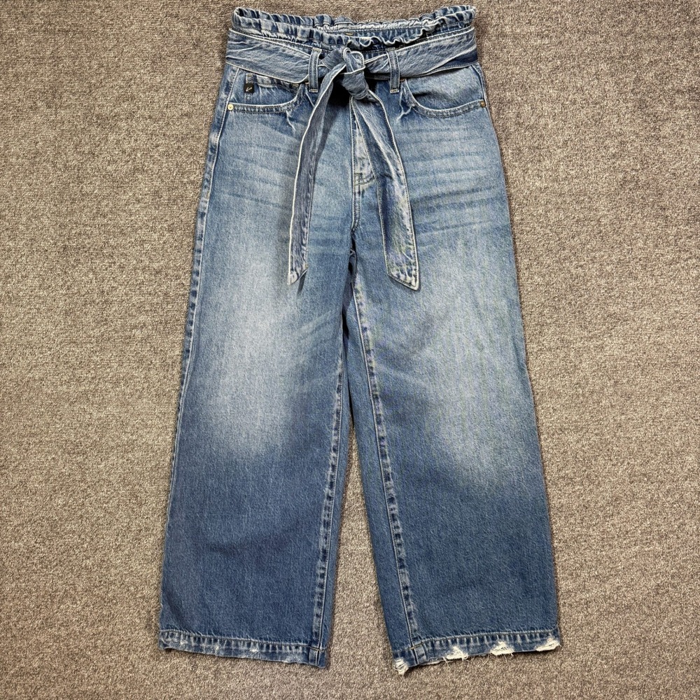 KanCan Light Blue High-Waist Wide Leg Jeans with Self Tie Belt
